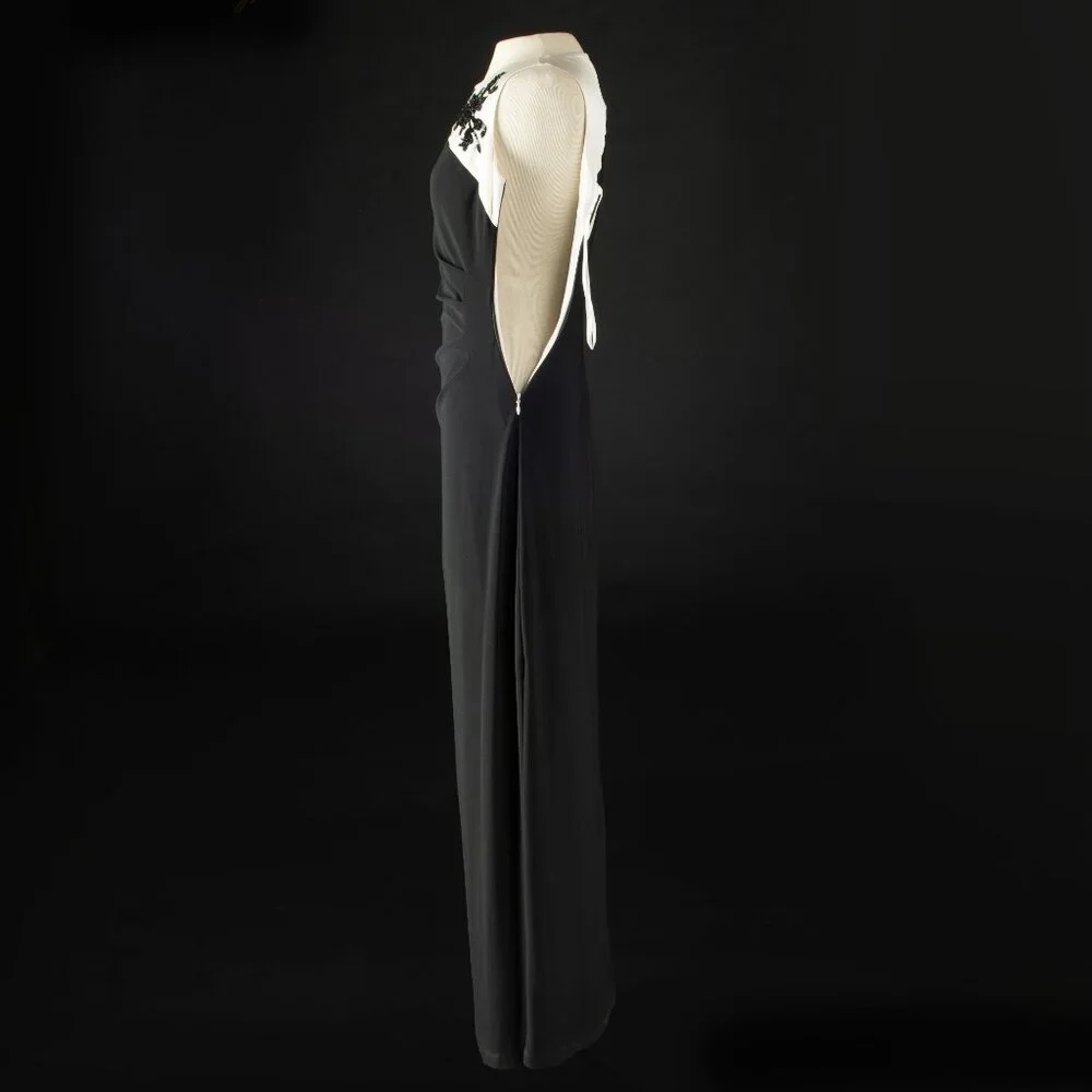 Lauren Ralph Lauren Evening Gown Black and White Embroidered Bodice 2 - Picture 4 of 13